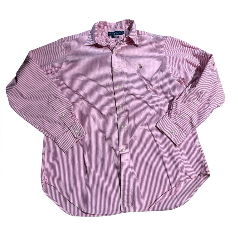 Vintage Polo Ralph Lauren Pink Striped Button Down Long Sleeve Shirt Large